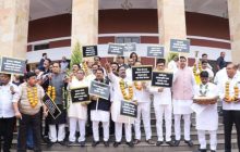 बळीराजाला न्याय देण्यासाठी महाविकास आघाडीचे विधिमंडळ परिसरात लक्षवेधी आंदोलन